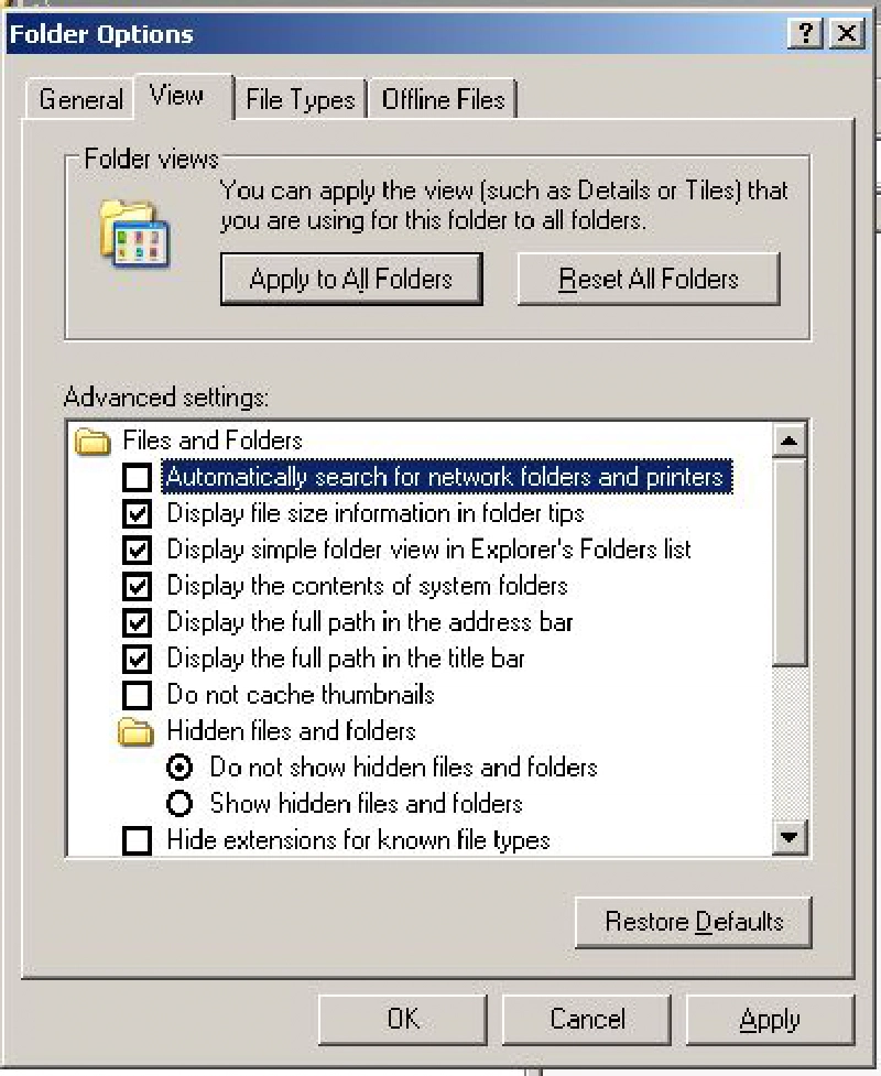 Folder Options - View Folder Options - View