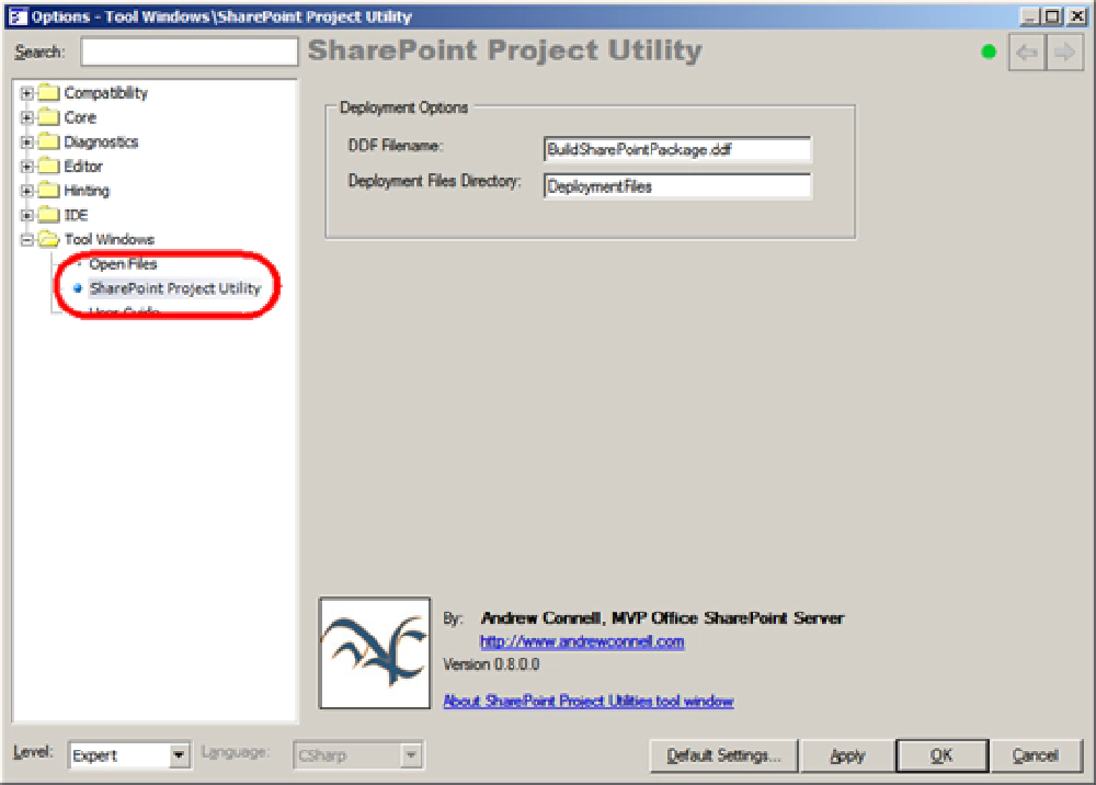 DevExpress Options dialog