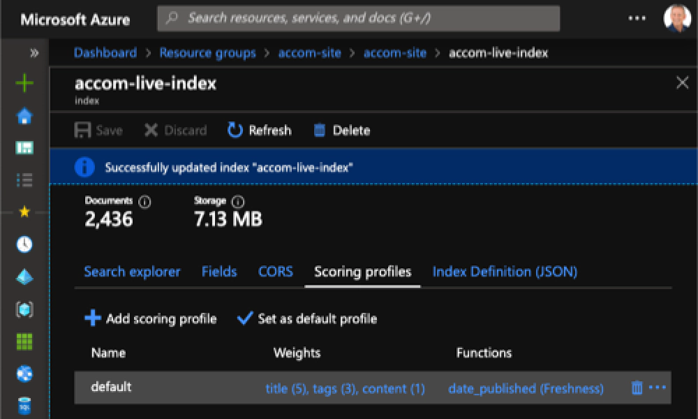 Create Search Index Scoring Profile