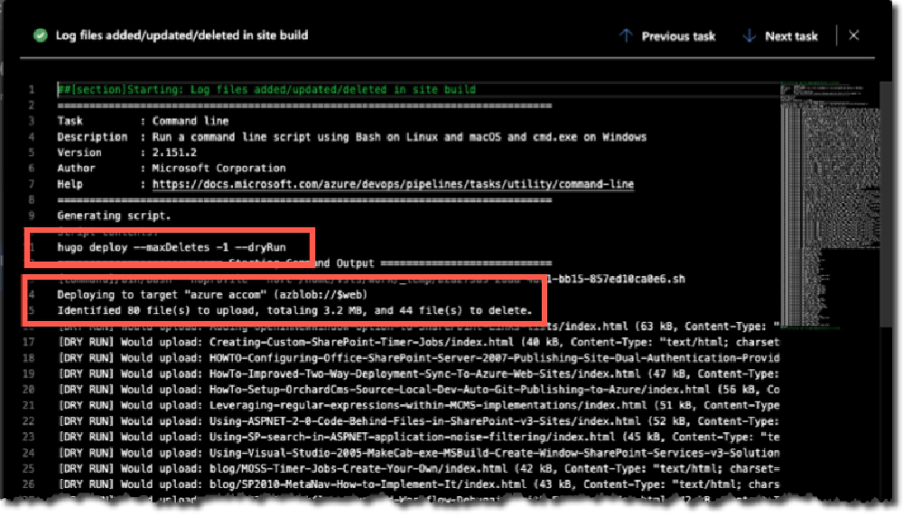 Azure DevOps Deploy Log Results