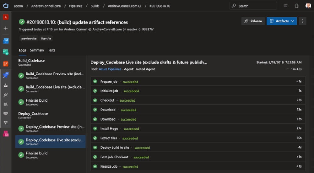 Azure DevOps Deploy Log Results