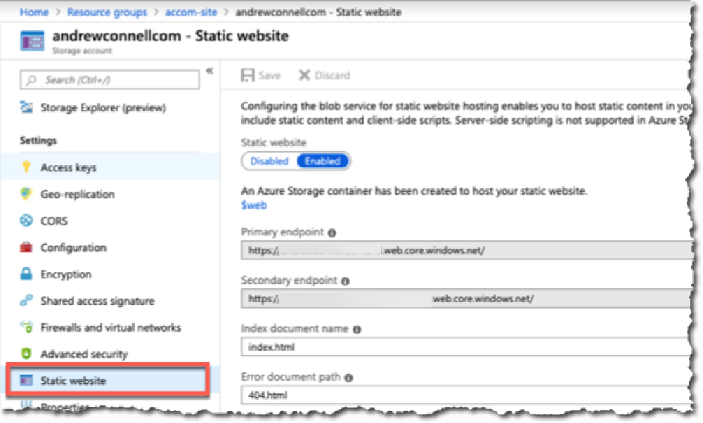 Azure Storage Blob Static websites