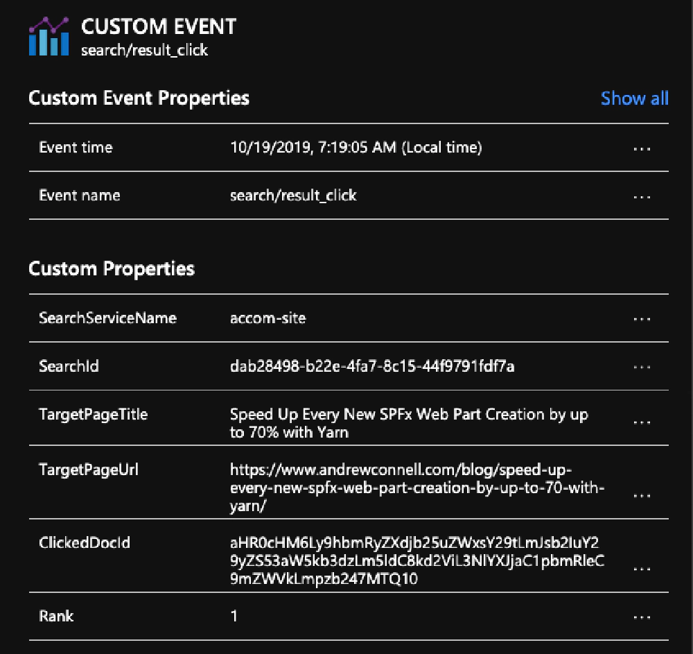 Azure App Insights - Search Result Click Details