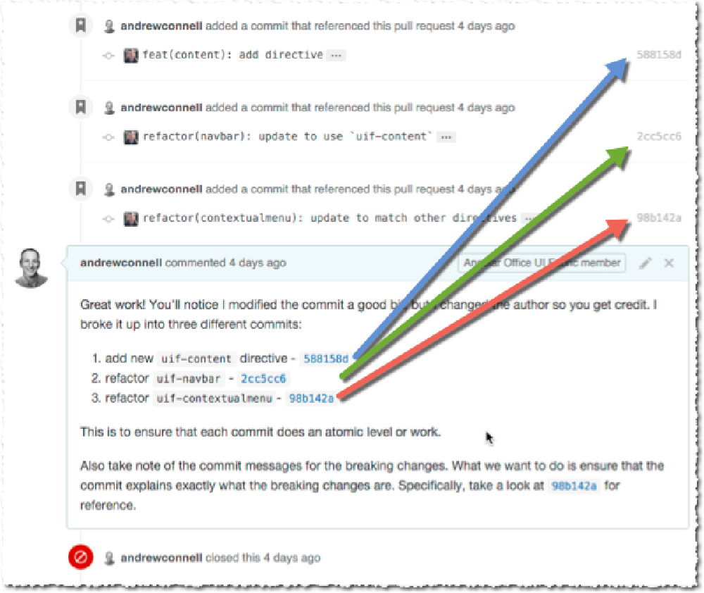 Broken up commits