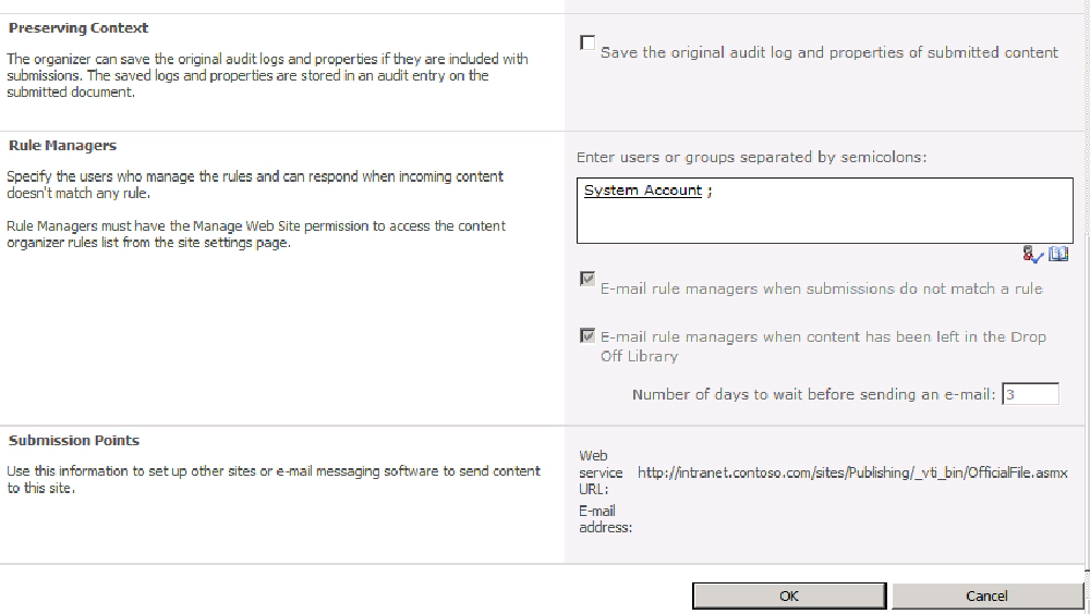 Content Organizer settings