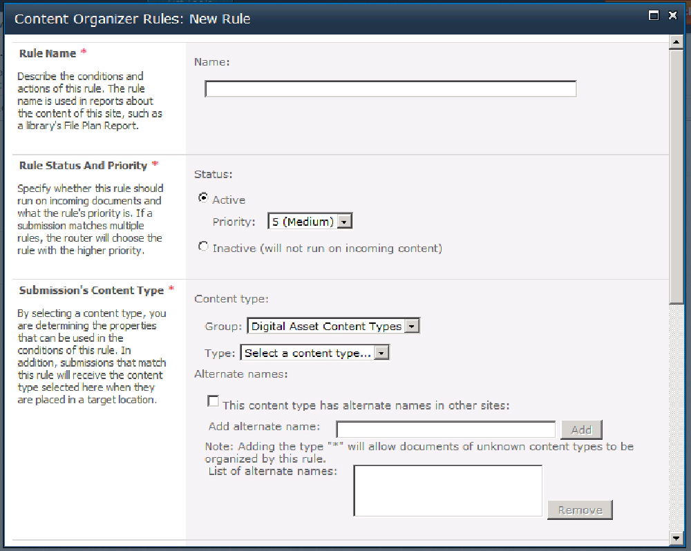 Content Organizer rule settings