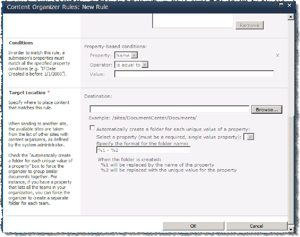 Creating rules in the Content Organizer