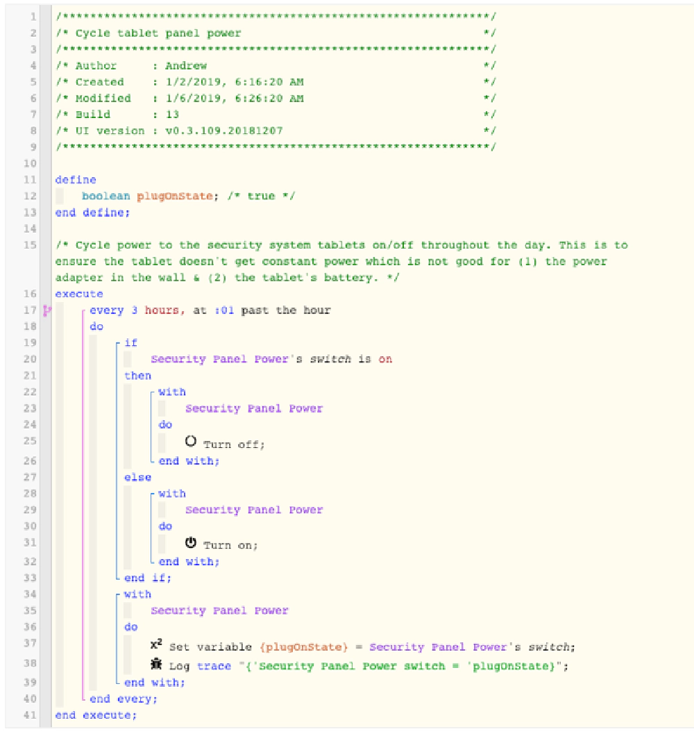 webCoRE workflow to power cycle tablets